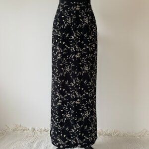 Vintage Mia Black Maxi Skirt With White Floral Pattern - Size 14